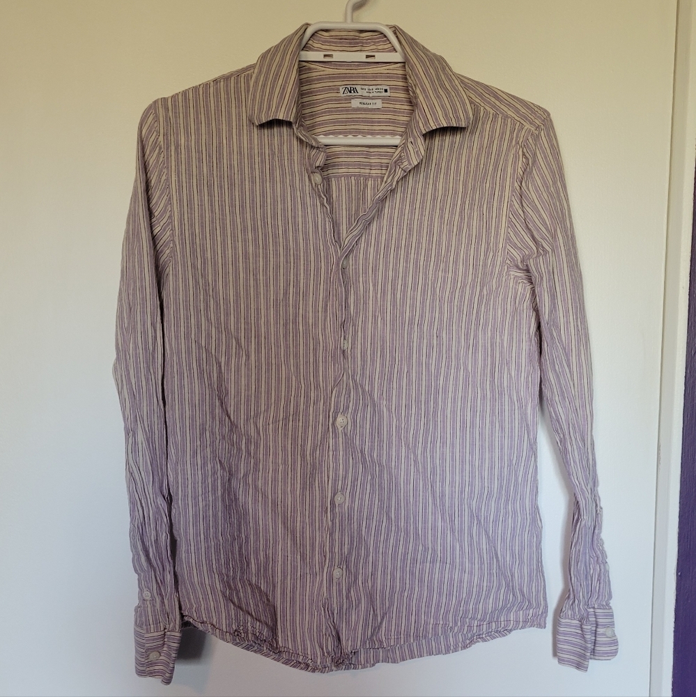 Zara Casual Button Down Shirt - Purple Stripes